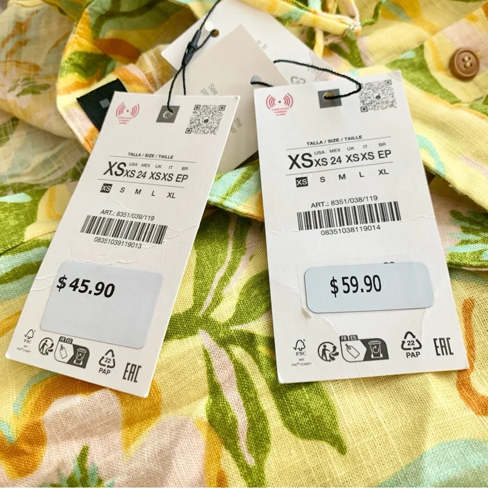 🌼 ZARA Printed Linen Crop Top Bustier Neckline Skirt Set Yellow Floral Print XS - Picture 16 of 16